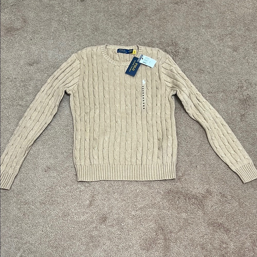 Polo by Ralph Lauren Tan Crewneck Cable-Knit Sweater